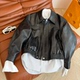 25早秋老钱风两件套小众设计感复古机车风皮衣夹克外套 廓形衬衣