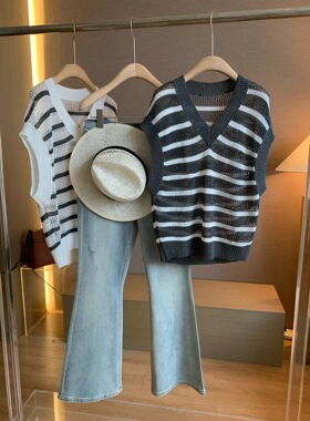 Asako 2025春夏新款镂空针织马甲背心女宽松显瘦无袖上衣