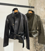 25秋冬汤唯巴家小众设计复古英伦气质百搭收腰显瘦羊皮夹克外套女