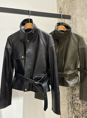 25秋冬汤唯巴家小众设计复古英伦气质百搭收腰显瘦羊皮夹克外套女