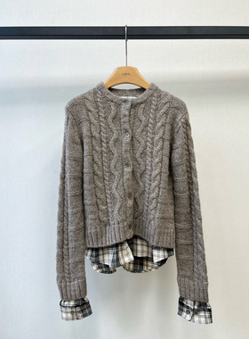 25秋冬AC小众设计复古麻花叠穿假两件宽松圆领毛衣羊驼针织衫女