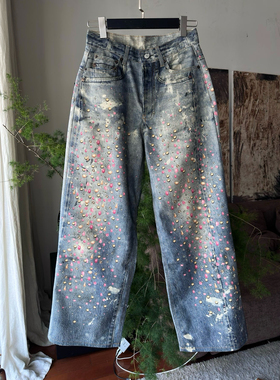 今年的裤王！25早秋日本限定系列小众设计复古做旧3D打印牛仔裤女