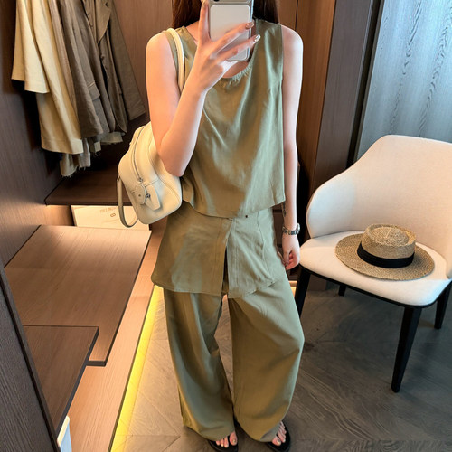 衬衫拖地阔腿裤两件套装女欧洲站