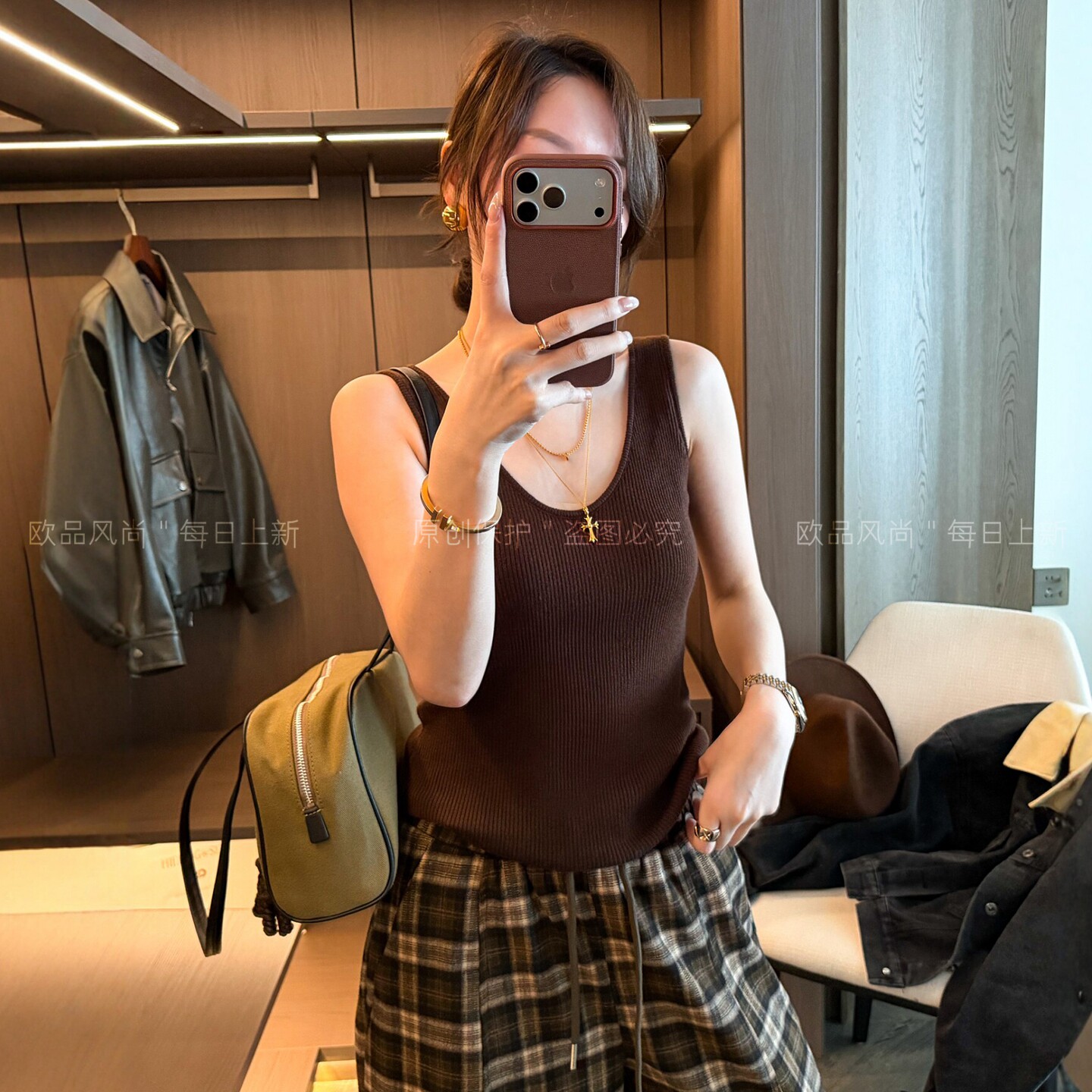 绵羊毛U领针织吊带背心女欧洲站