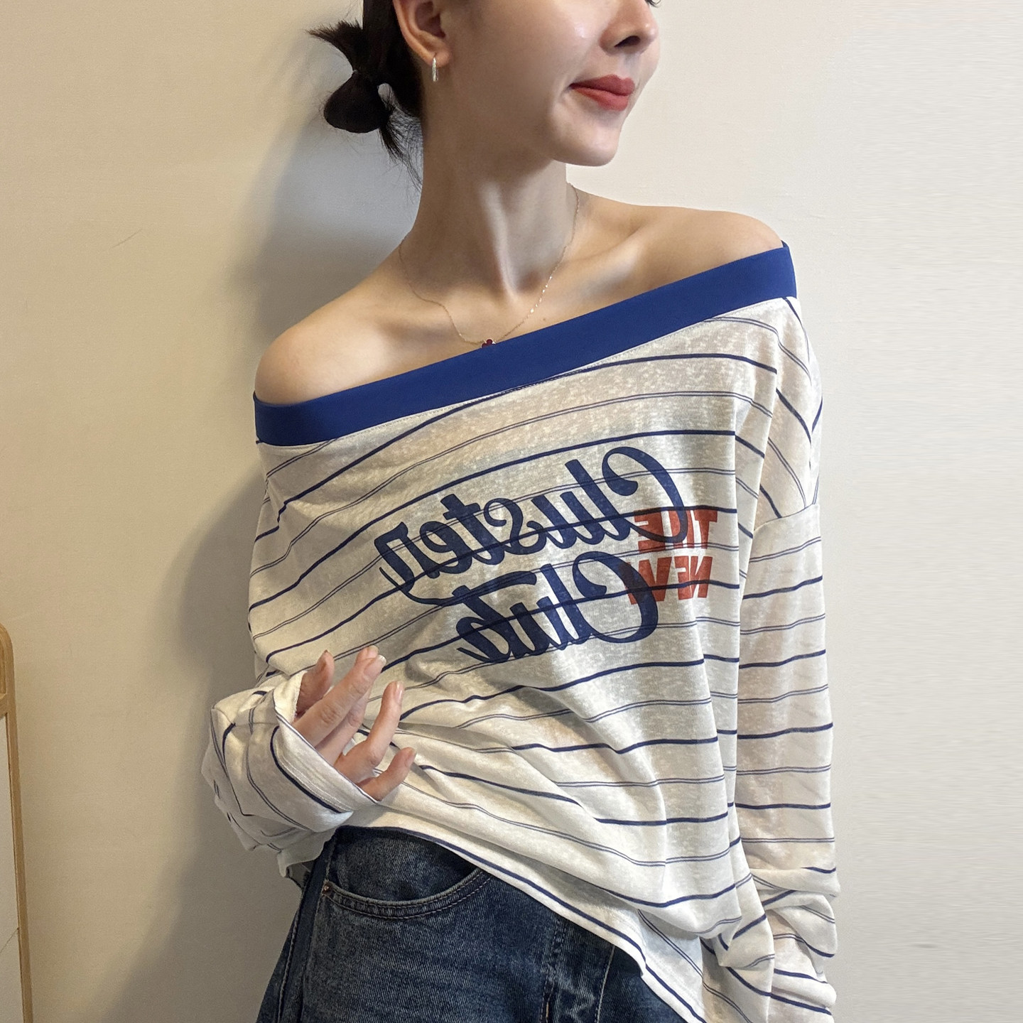字母印花条纹面膜T恤女欧洲站2026夏季新款欧货女装薄款防晒衣潮