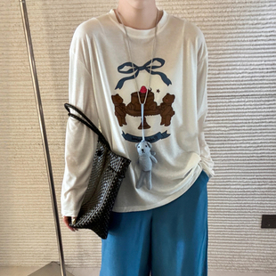 面膜T恤女欧洲站2025夏装 欧货女装 小熊印花长袖 新款 潮 时尚 防晒衫