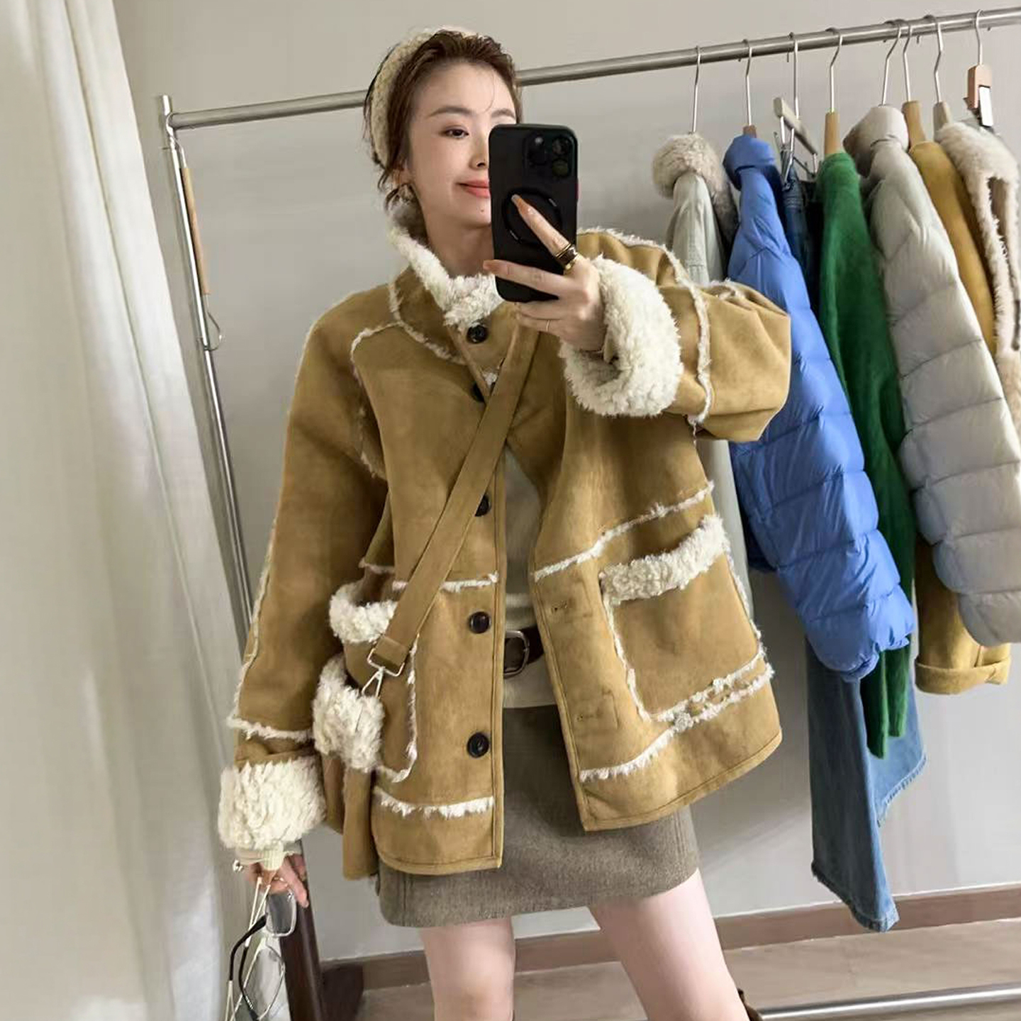 配包包羊羔毛皮毛一体外套女欧货