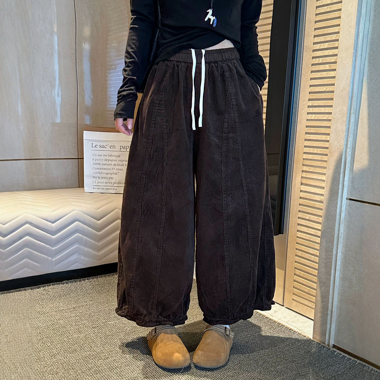 复古花边灯芯绒阔腿裤女欧洲站2025秋装新款欧货女装九分休闲裤潮
