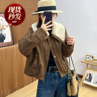 羊羔毛领麂皮绒羽绒服外套女欧洲站2025冬装新款欧货女装派克服潮