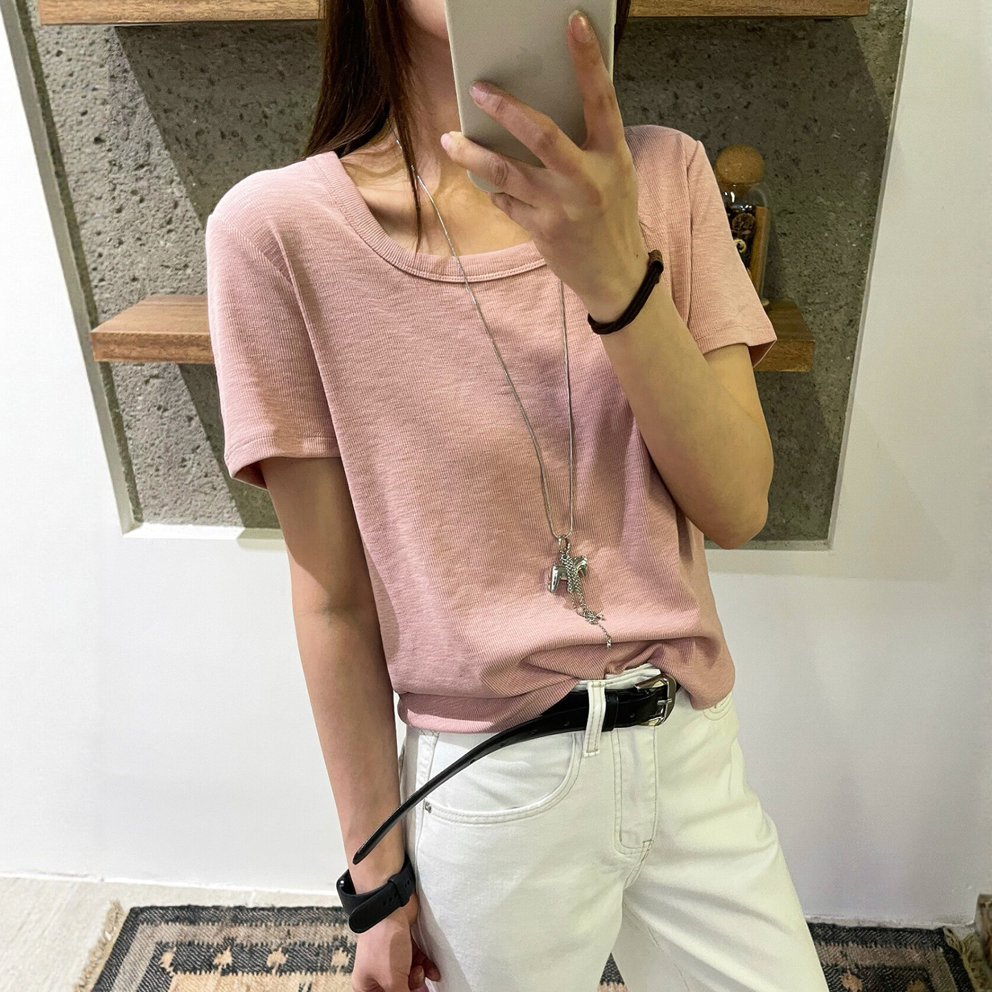 糖果色方领修身短袖T恤女欧洲站2026春装新款欧货女装打底小衫潮