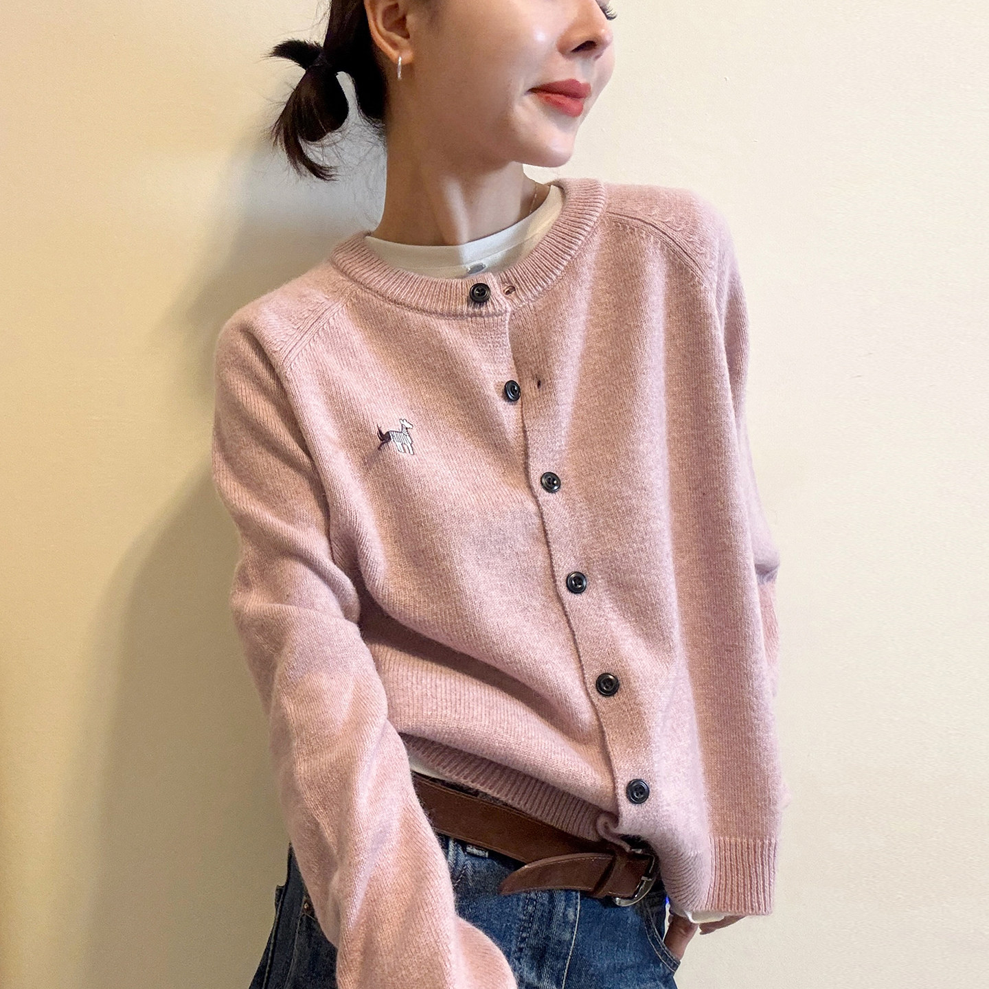 小马刺绣羊毛针织开衫女欧货外套