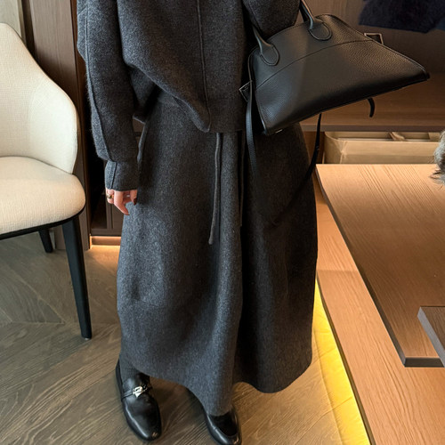 抽绳系带羊绒针织半身裙女欧洲站