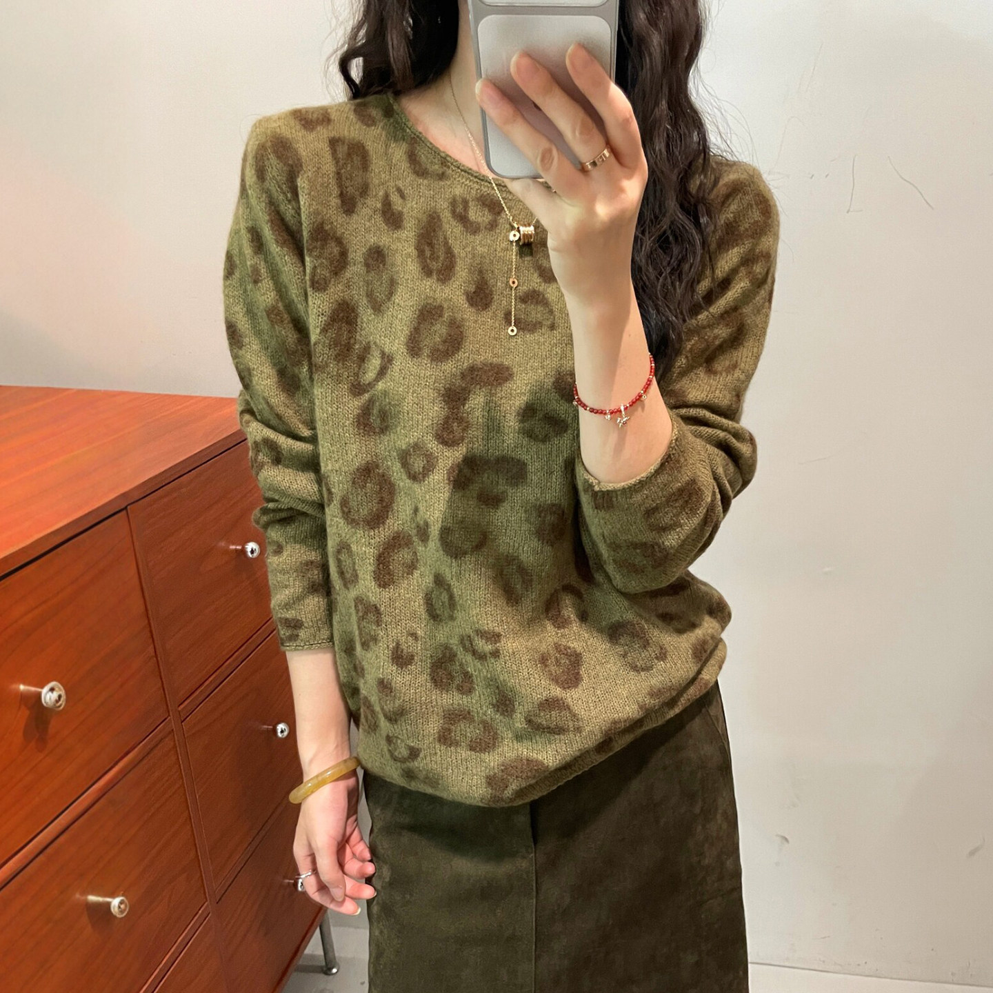 豹纹山羊绒绵羊毛针织衫女欧洲站