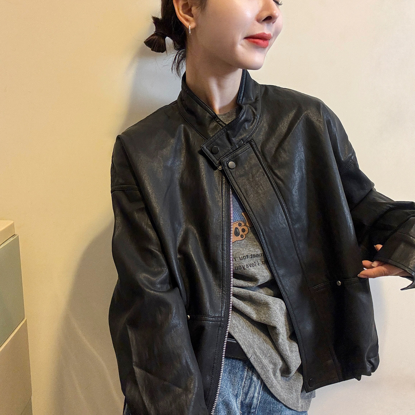 蛋白皮PU立领皮衣外套女欧洲站2026春装新款欧货女装短款机车服潮