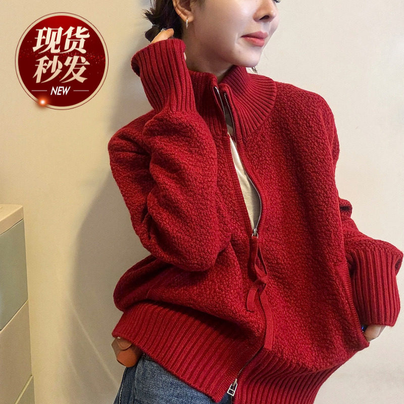 小半高领羊毛针织开衫女欧洲站2026春装新款欧货女装毛衣短外套潮