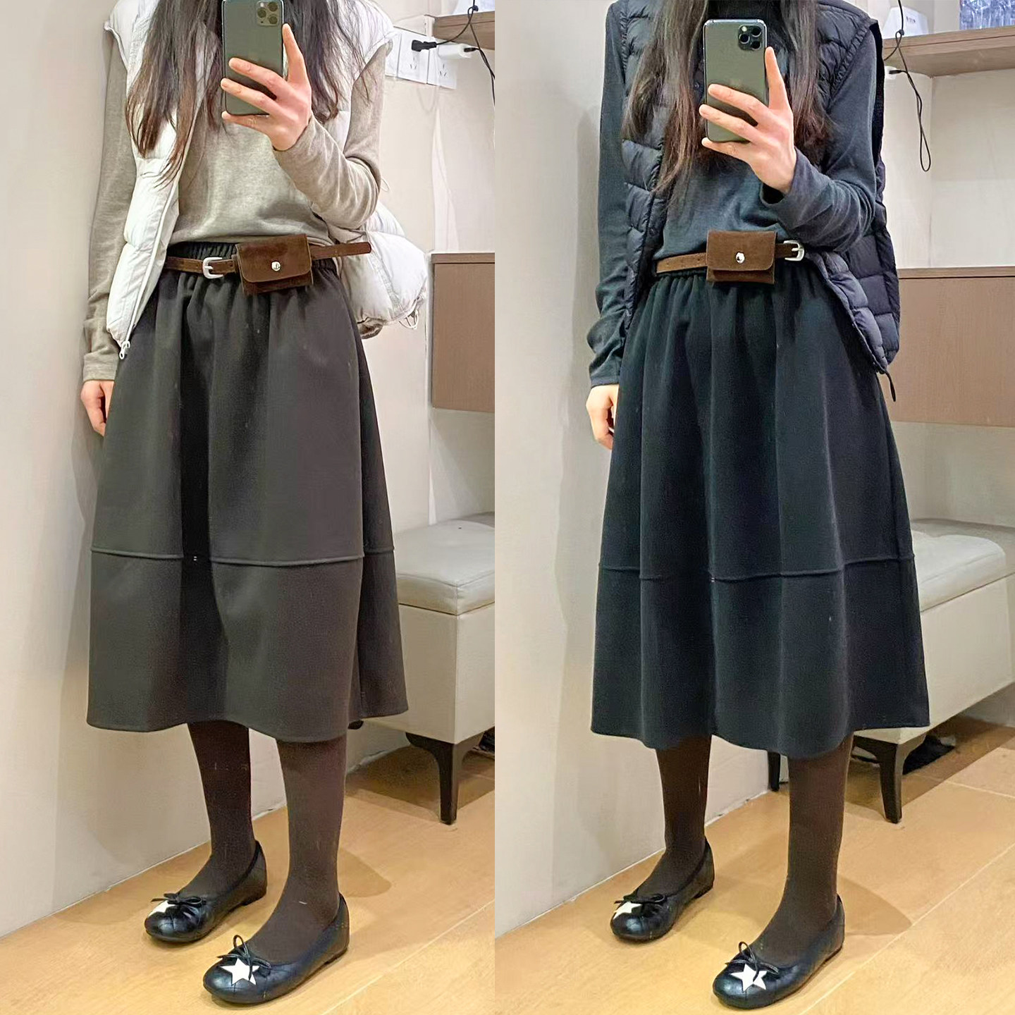 配腰包羊毛呢A字半身裙女欧洲站