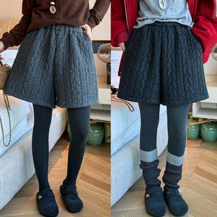 休闲裤 复古麻花纹羊毛呢阔腿短裤 欧货女装 新款 潮 女欧洲站2025冬装