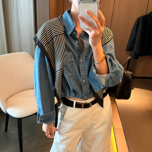 洋气小衫 配披肩翻领牛仔衬衫 潮 时尚 欧货女装 女欧洲站2026春装 新款