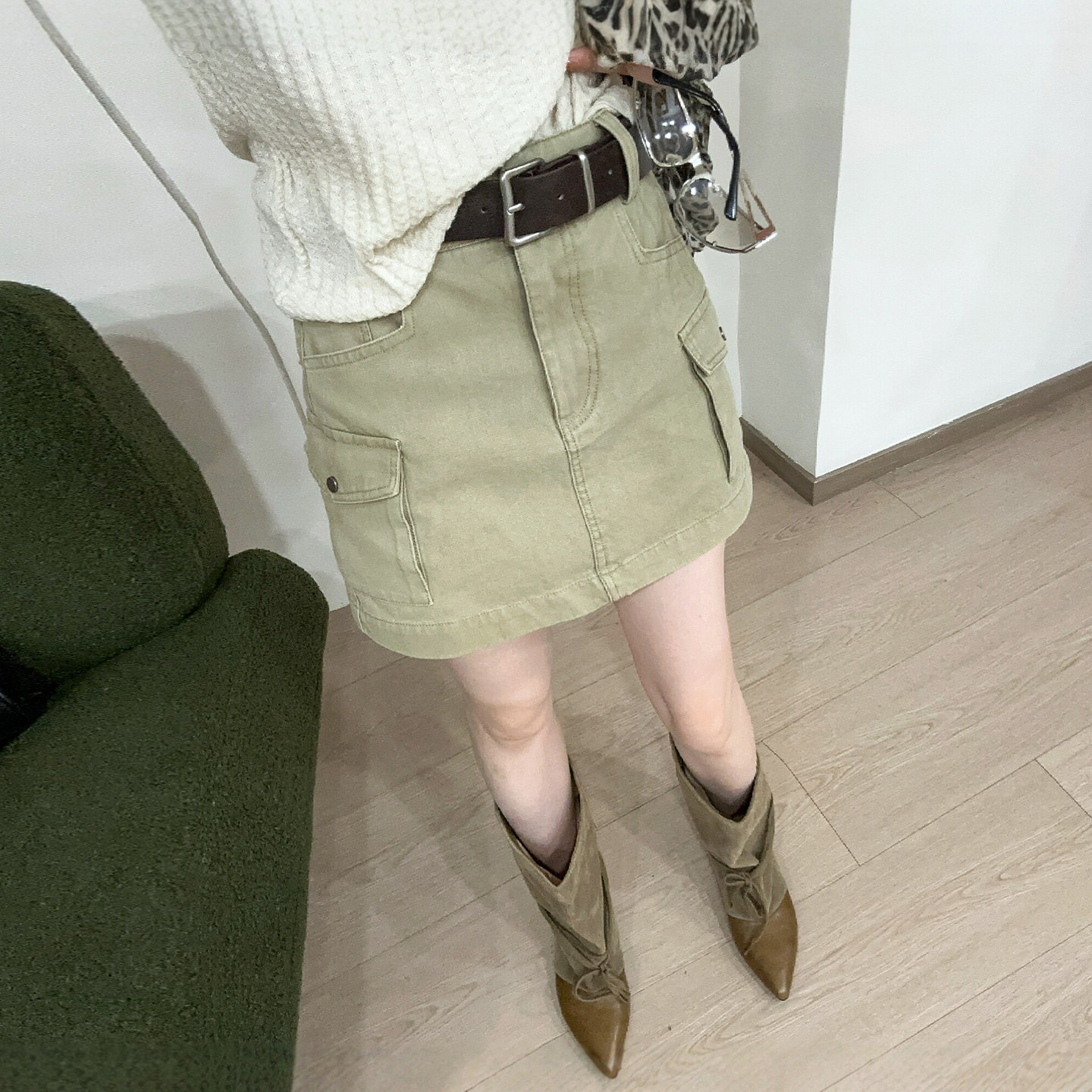 双口袋工装A字半身裙女欧洲站秋