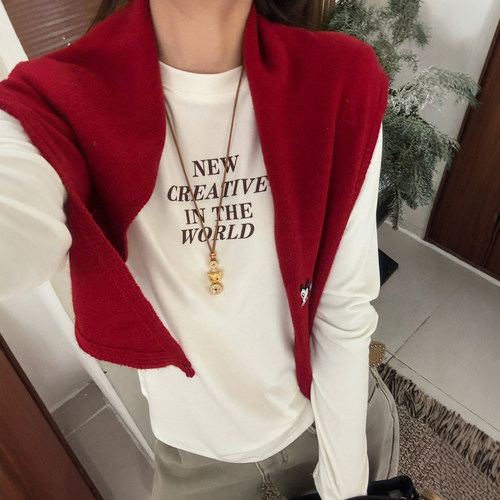 字母印花磨毛加绒T恤女欧货打底