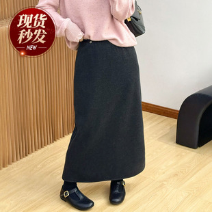 A字裙子潮 欧货女装 贝壳扣开叉羊毛呢半身裙女欧洲站2025冬装 新款