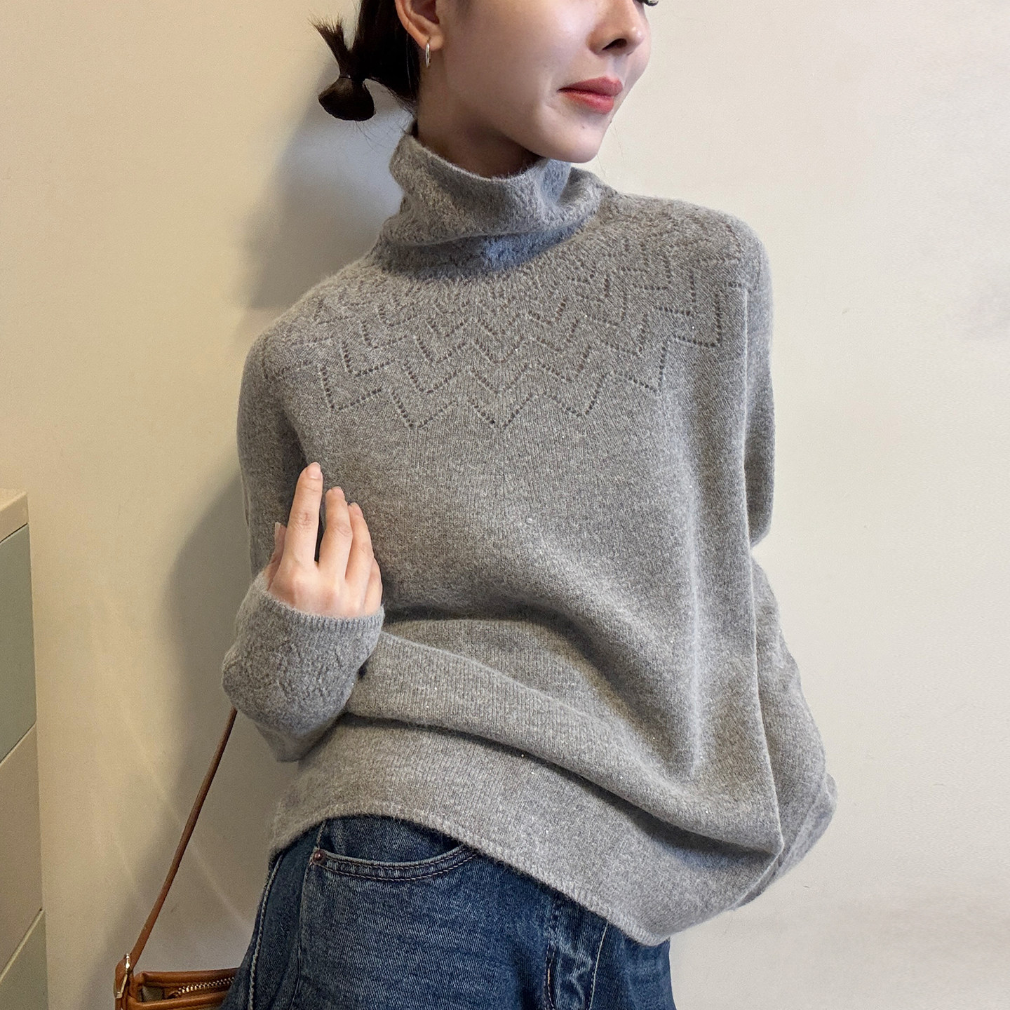 堆堆领细羊毛高领针织衫女欧洲站