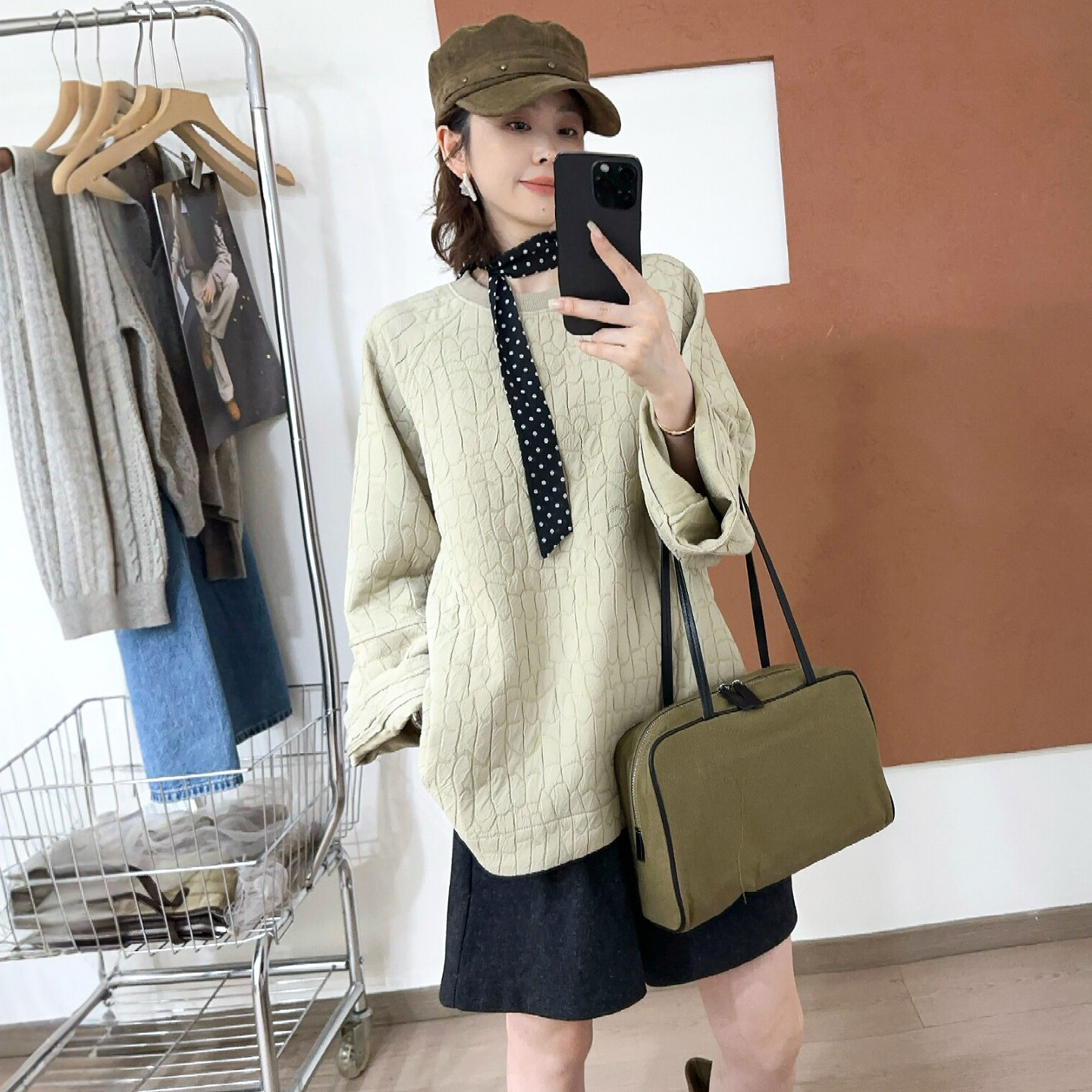 肌理感压格休闲卫衣女欧洲站上衣