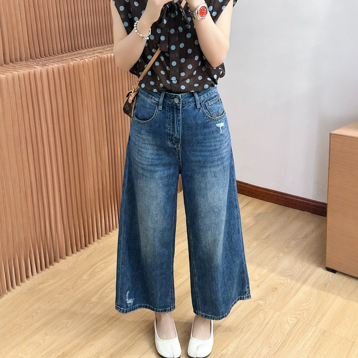 复古破洞九分阔腿牛仔裤女欧洲站2026夏季新款欧货女装喇叭裤子潮