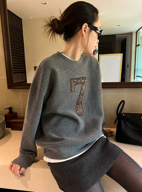 重工亮片空气棉加绒卫衣女欧洲站