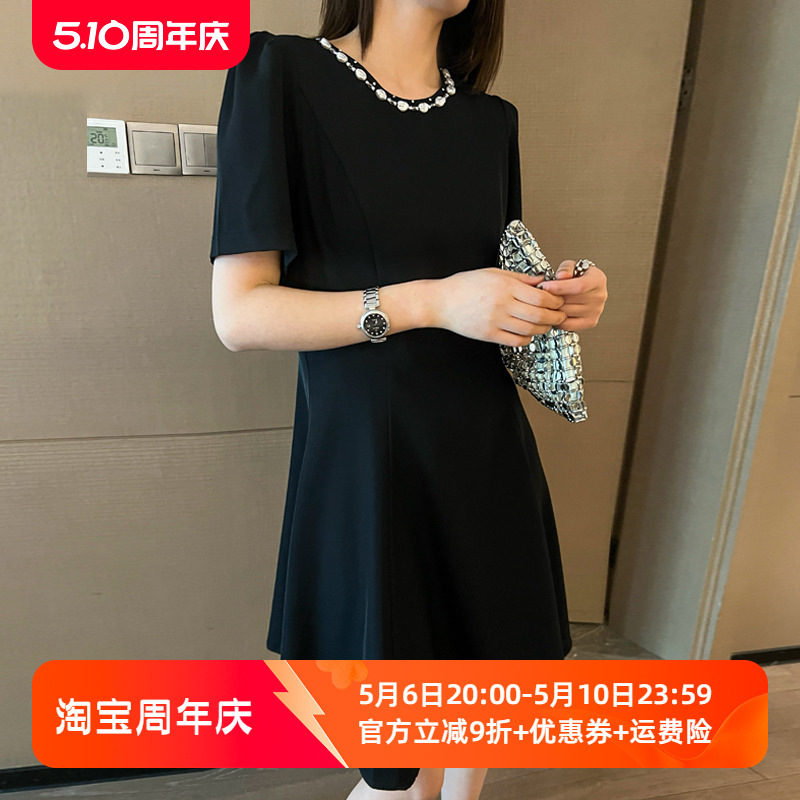 重工钉珠收腰连衣裙女欧洲站夏装2024新款欧货女装时尚A字裙子潮