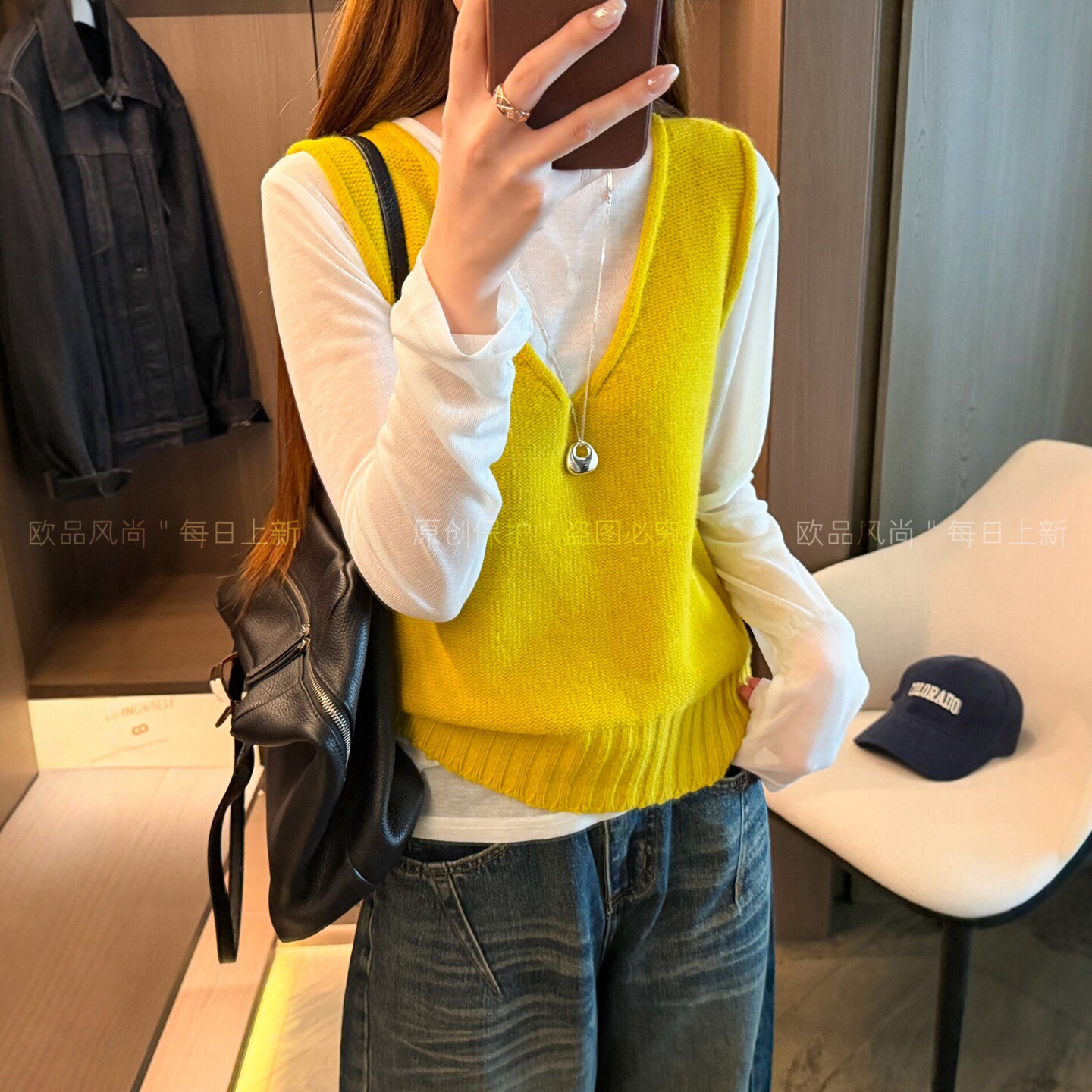 细羊毛针织马甲背心T恤两件套女