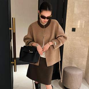 贴标收腰双面羊绒大衣女欧洲站2026秋季新款欧货女装中长款呢外套