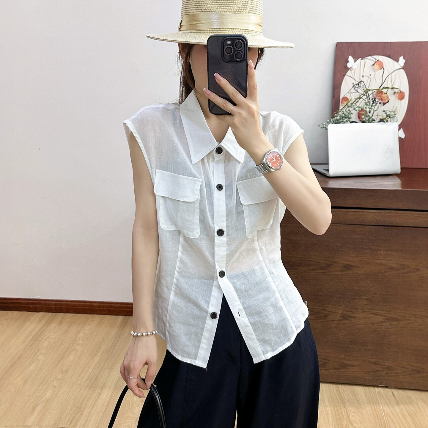 POLO领飞飞袖麻料衬衫女欧洲站2026夏装新款欧货女装洋气娃娃衫潮