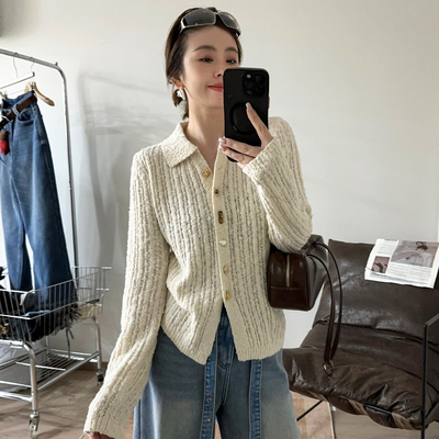 肌理感镂空羊毛针织开衫女欧洲站
