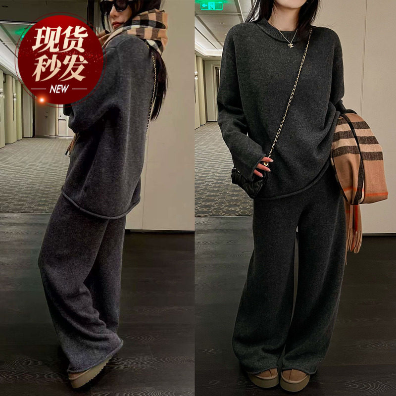 高级感羊绒针织衫休闲裤两件套装女欧洲站2025冬装新款欧货女装潮