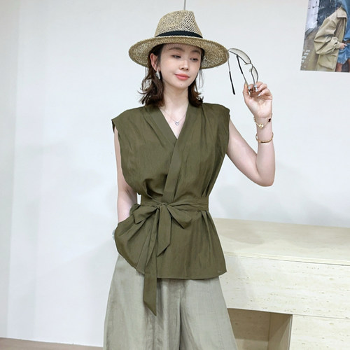 复古收腰小飞袖V领衬衫女欧洲站