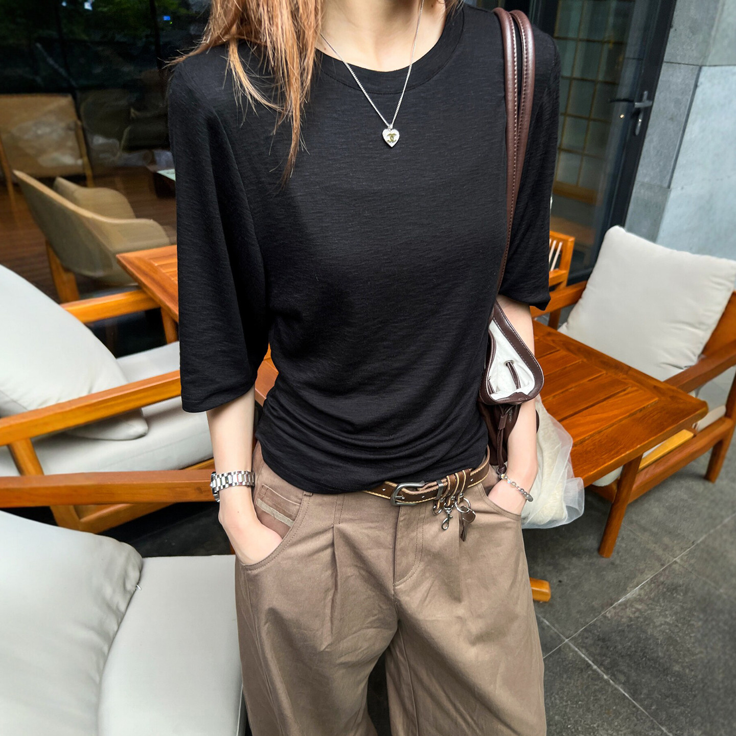 天丝羊毛七分袖面膜T恤女欧洲站