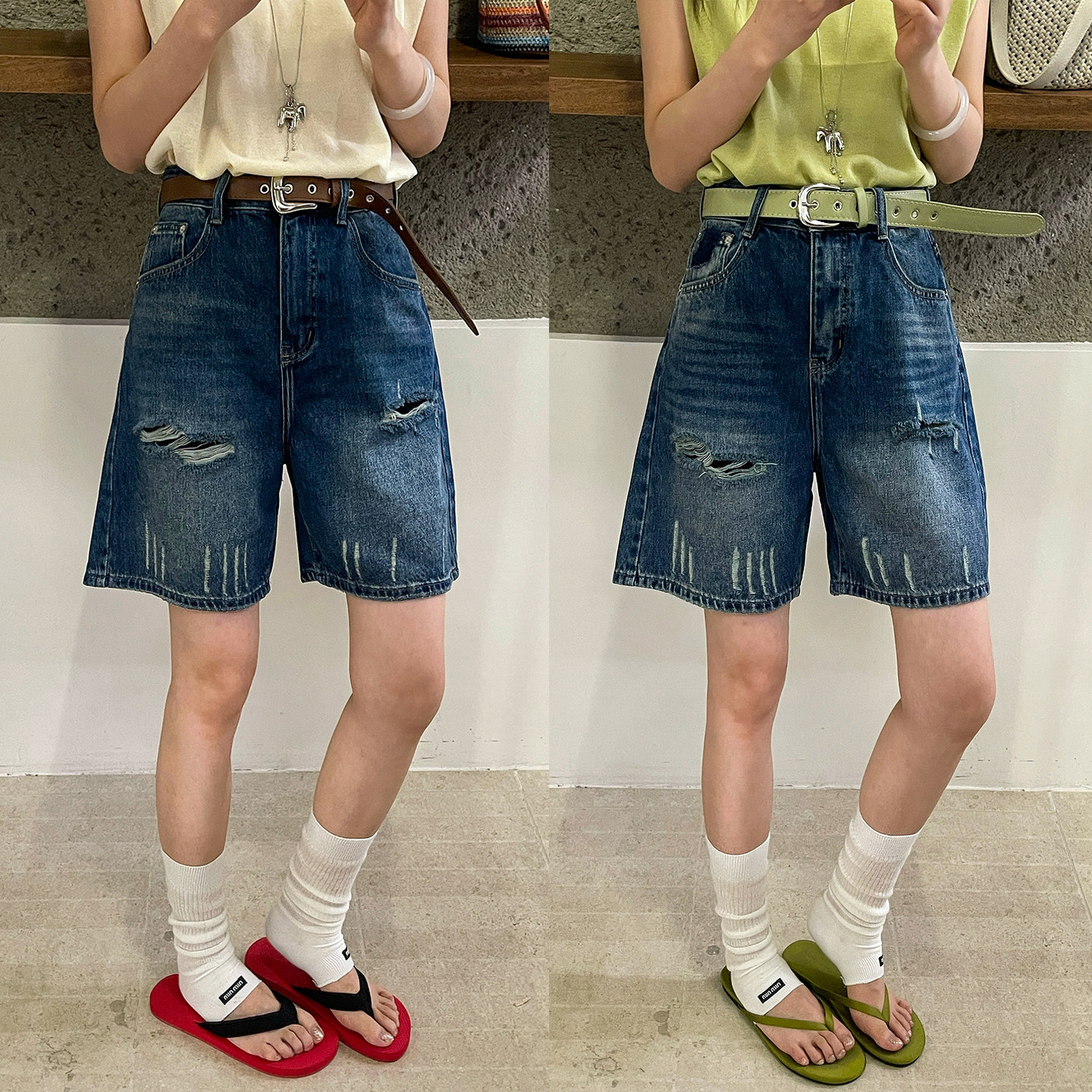 复古破洞牛仔短裤女欧洲站热裤潮