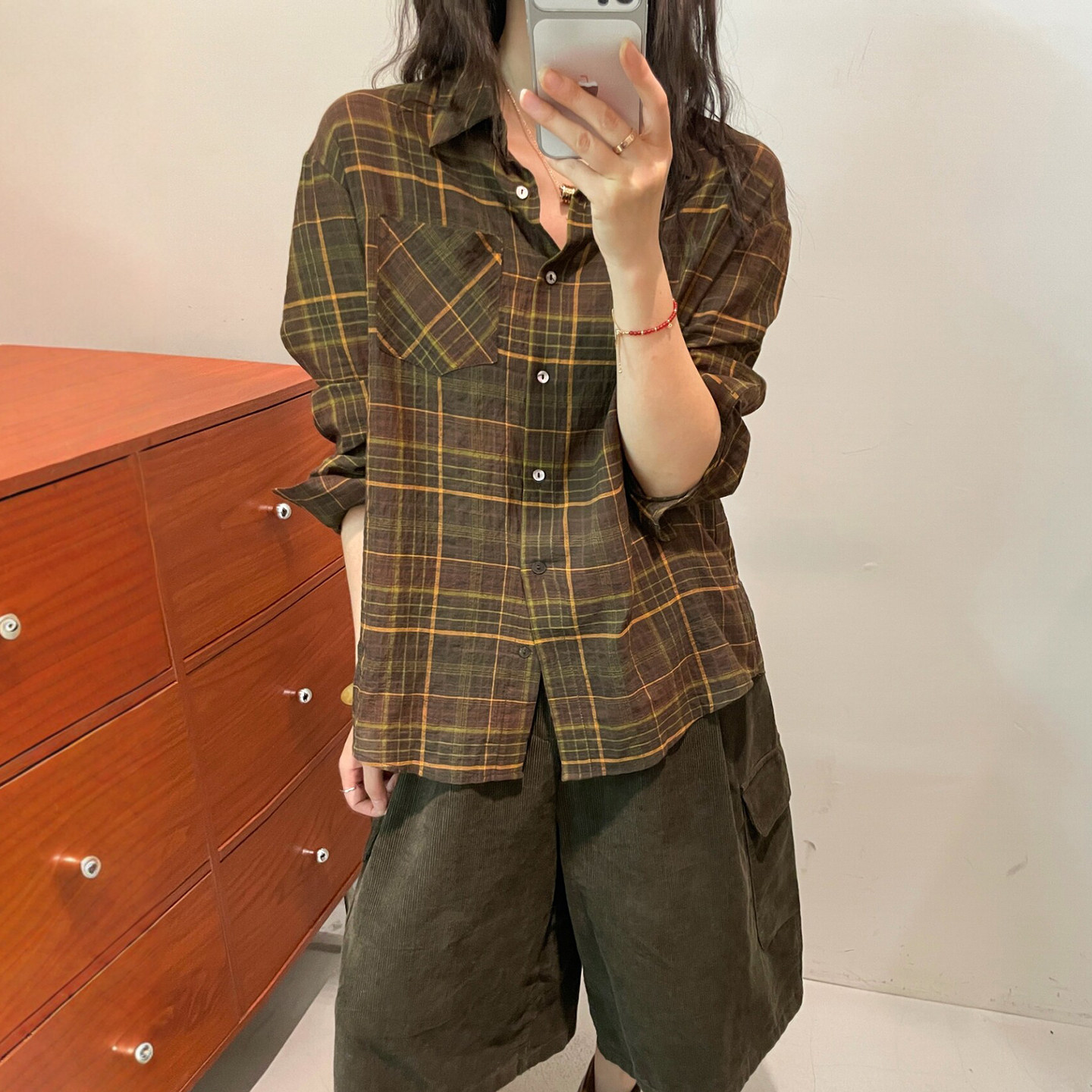 POLO领撞色格子休闲衬衫女欧洲站