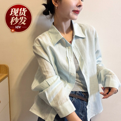 复古翻领麻料衬衫吊带背心两件套