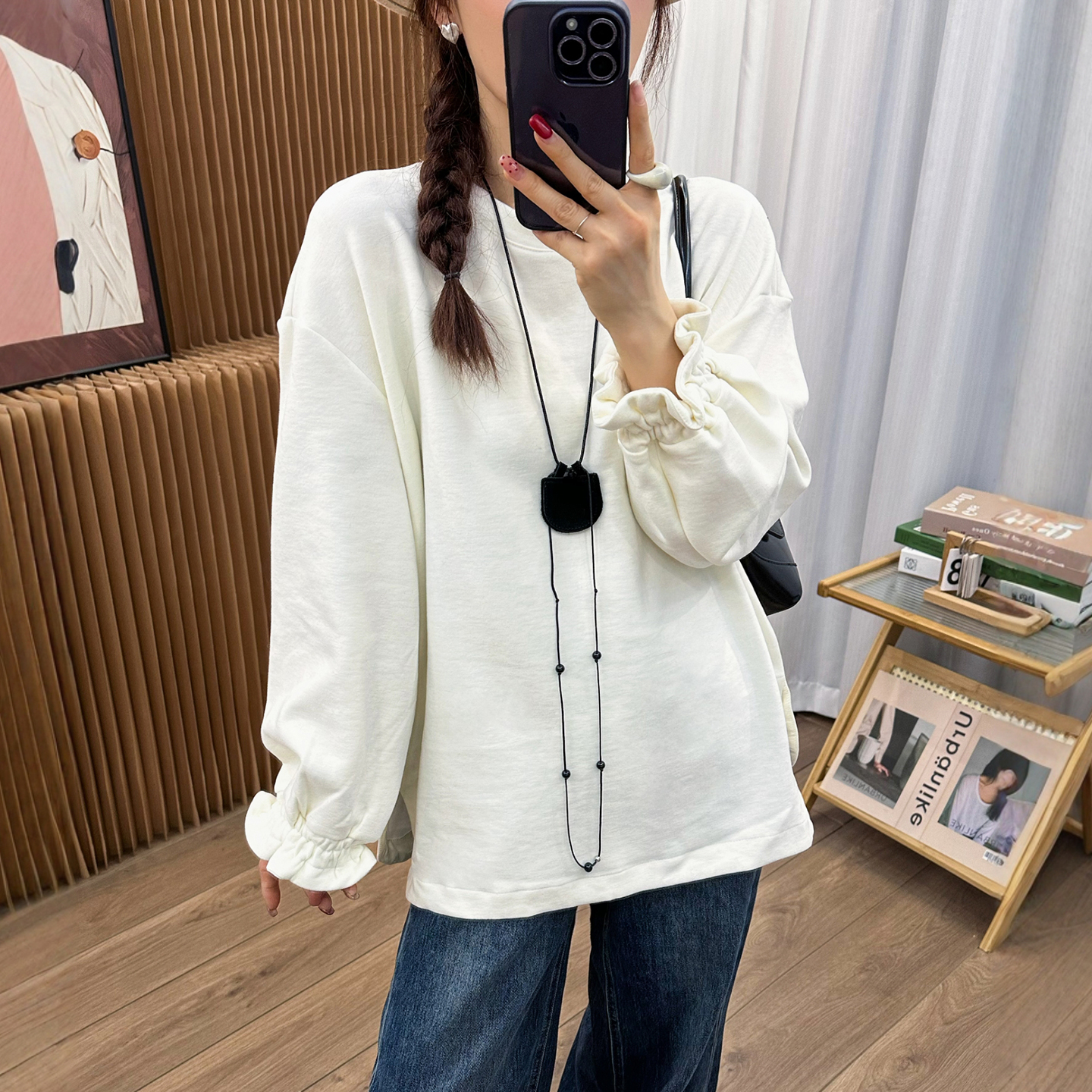 木耳边磨毛德绒大版T恤女欧洲站