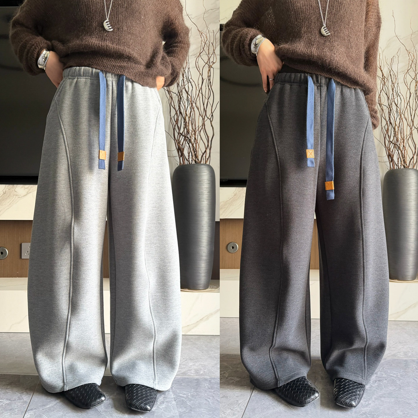 科技发热拖地弯刀阔腿裤女欧洲站
