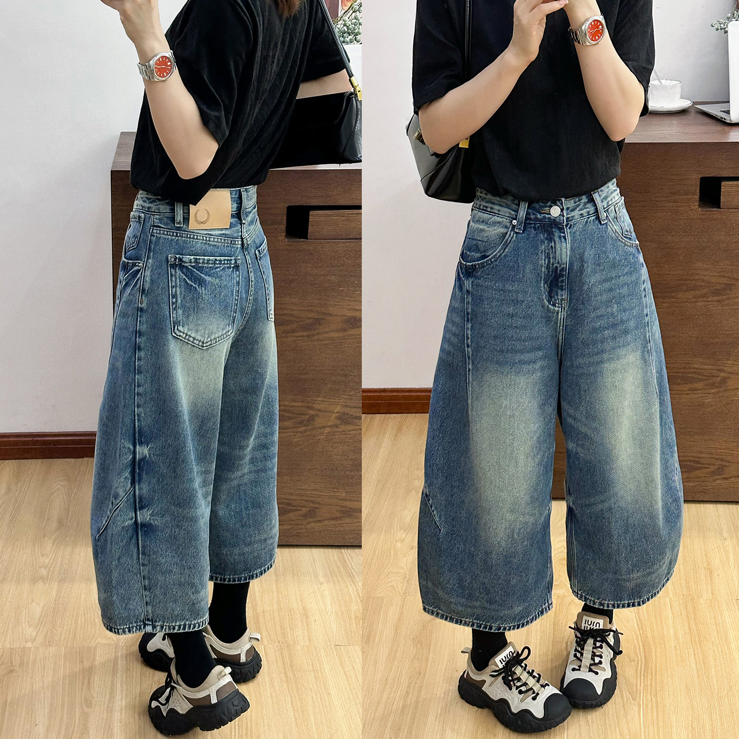 复古八分弯刀阔腿牛仔裤女欧洲站2026夏装新款欧货女装直筒裤子潮