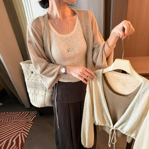 冰丝针织开衫背心两件套女欧洲站