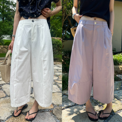 复古气球八分阔腿裤女欧洲站裤子