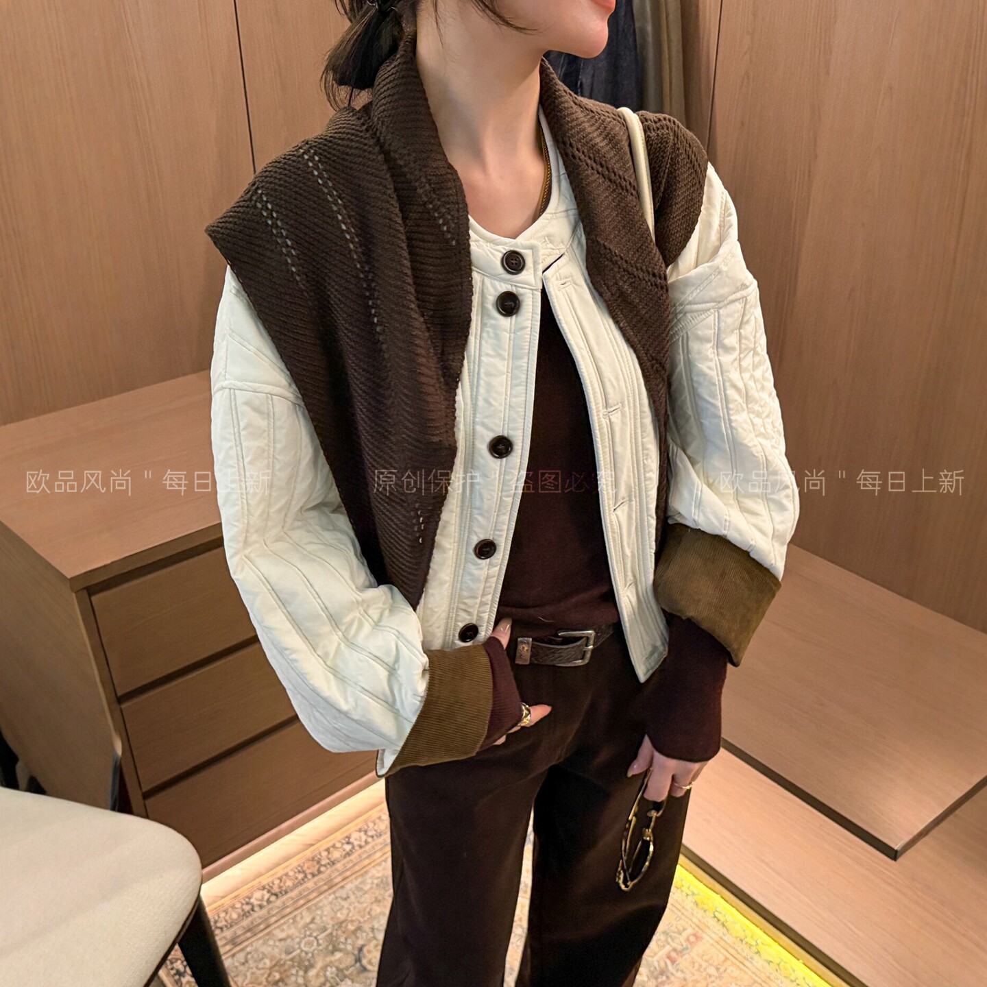 配披肩压格加棉外套女上衣欧洲站