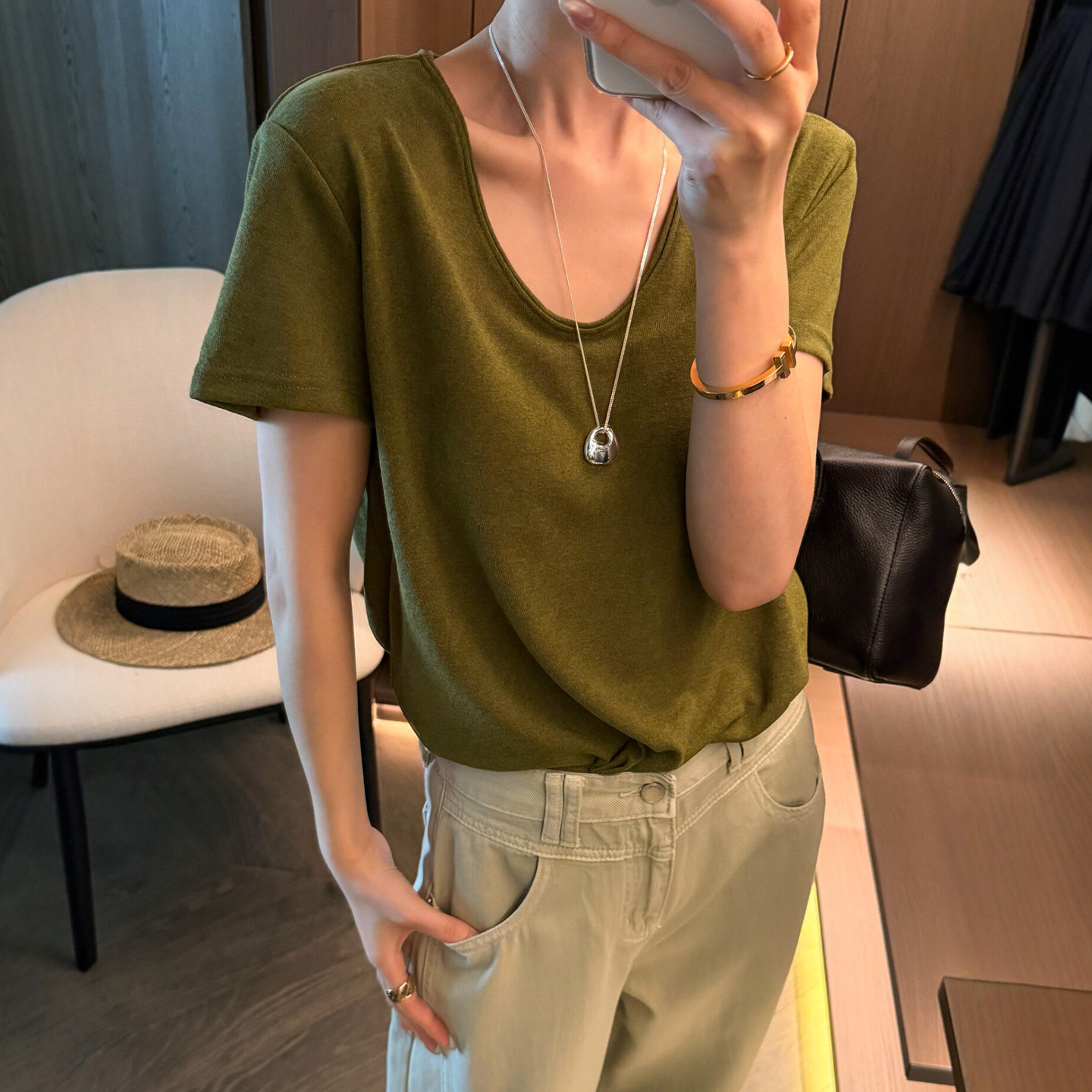 U领天丝面膜短袖T恤女欧洲站2026夏装新款欧货女装时尚打底小衫潮
