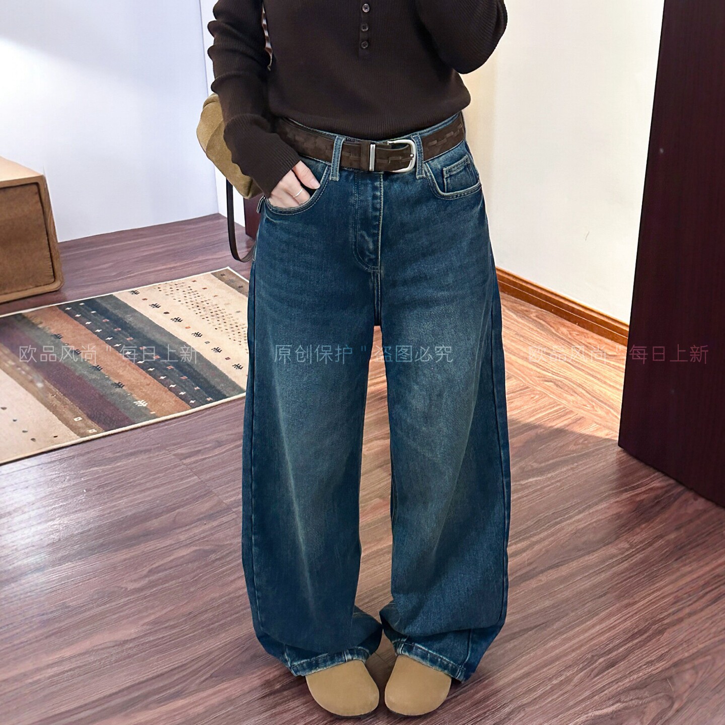 复古拖地弯刀加绒阔腿牛仔裤女欧洲站2026秋季新款欧货女装直筒裤