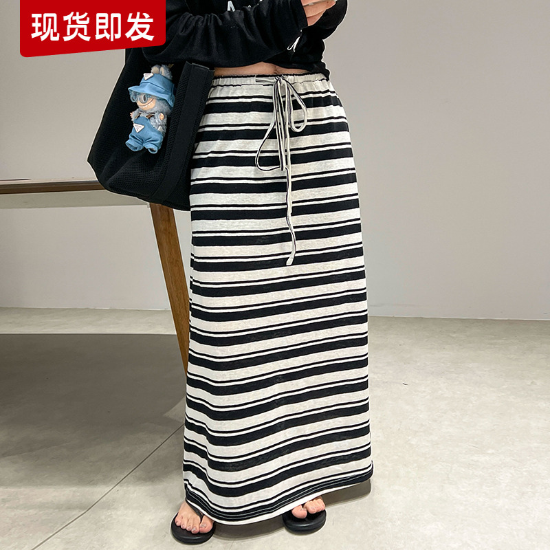 撞色条纹包臀半身裙女欧洲站2025夏装新款欧货女装时尚休闲裙子潮