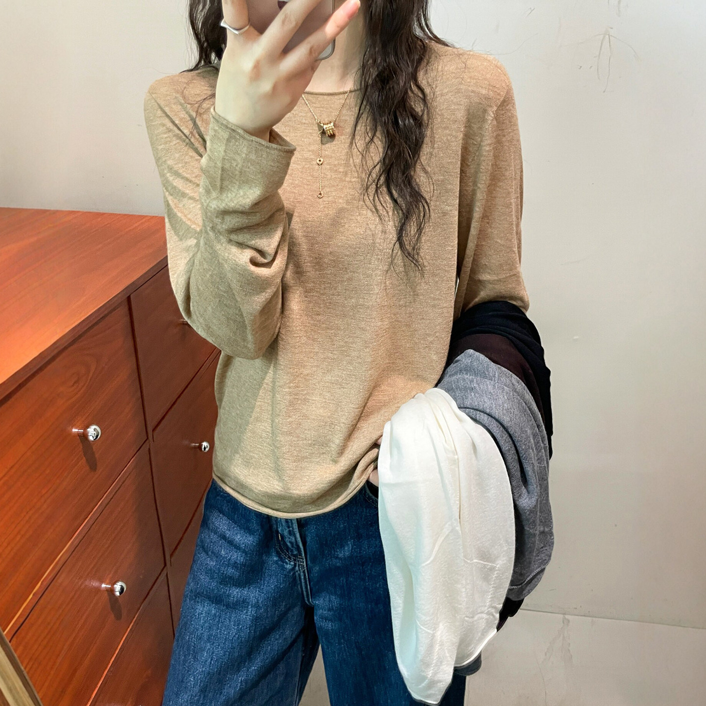 复古卷边澳洲羊毛针织衫女欧洲站